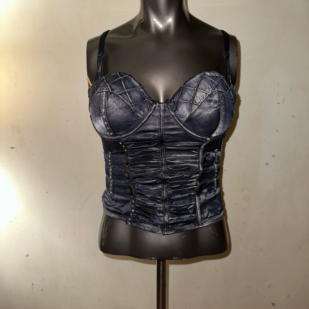 NWOT Denim Corset With Rhinestones Size M